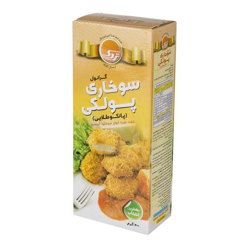 آرد سوخاری پولکی طلایی نوع بسته بندی بسته سلفونی متالایزی 200 گرمی تردک