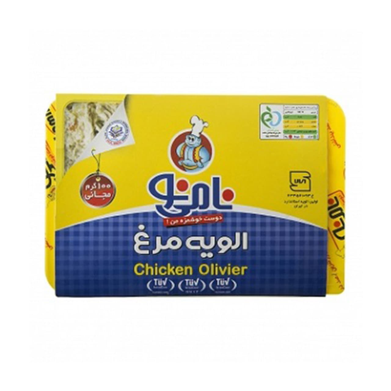 سالاد الویه مرغ ظرف pvc با روکش پلی اتیلنی مقدار 500 گرمی نامی نو